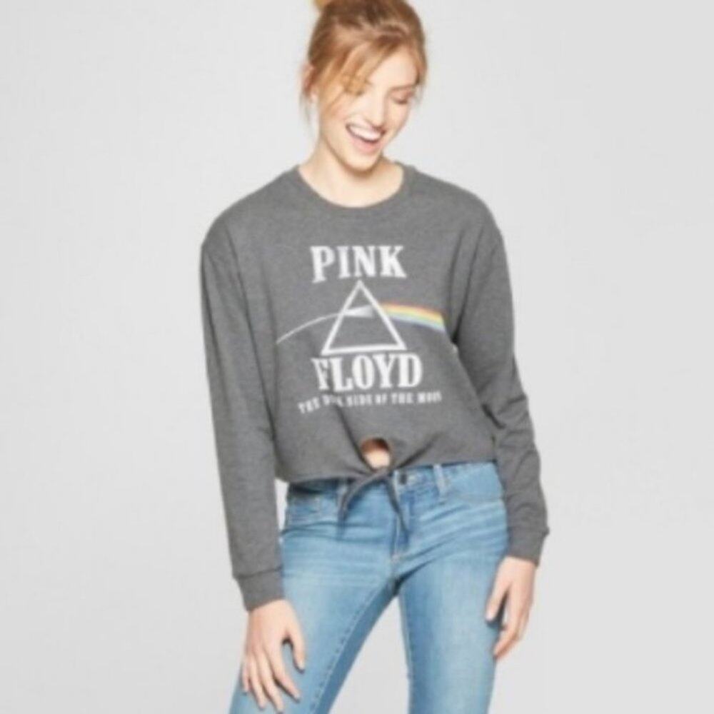 Pink Floyd Dark Side of the Moon Long Sleeve Front Tie  Crop Tee  Size Small